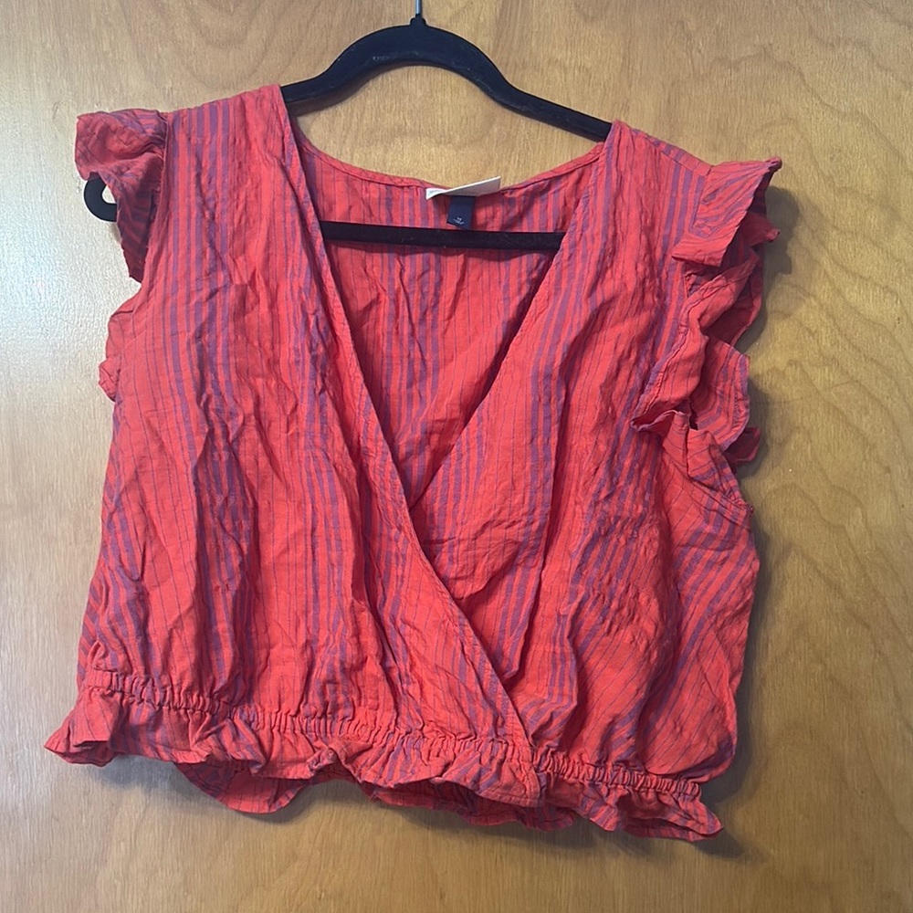 Universal Thread Pink Ruffled Wrap Crop Blouse